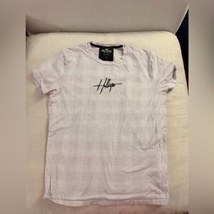 Hollister Men's Light Gray Plaid T-Shirt